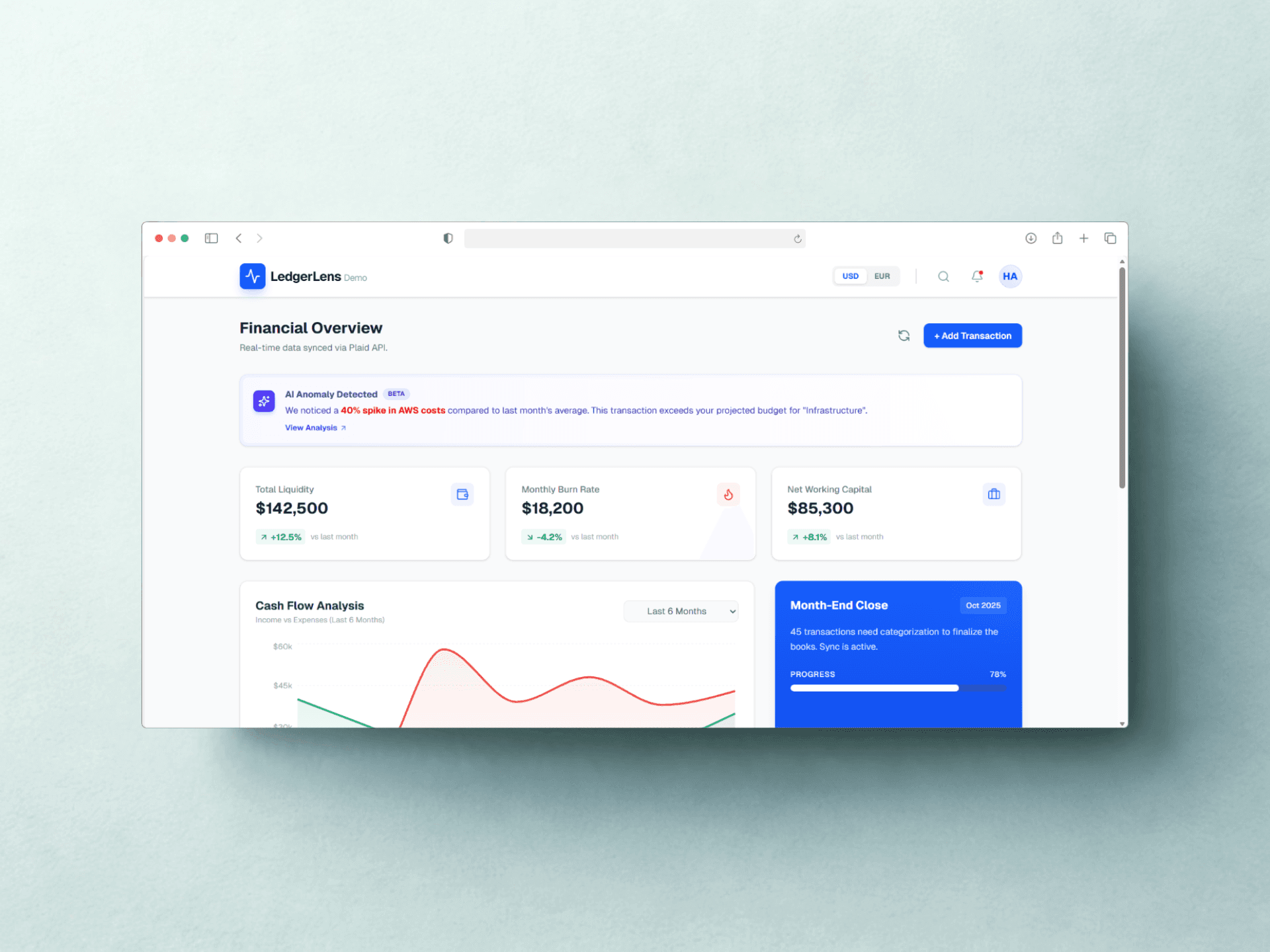 ليدجر لينس - لوحة تحكم مالية (Fintech)